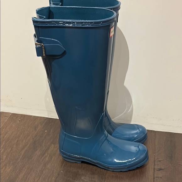 Hunter Women Blue Sparkling Shiny Gloss Rain Boots Size 6 - Picture 7 of 9